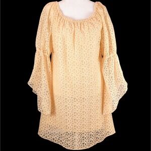 Live 4 Truth Lace Mini Dress Size Large Soft Peach A-line Bell Split Sleeve Boho